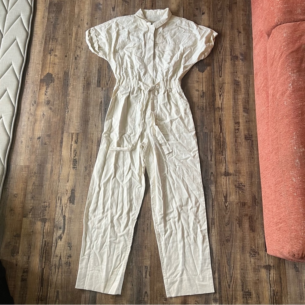Universal Thread Womens Short Sleeve Ivory Linen Blend Jumpsuit Size 4 NWT